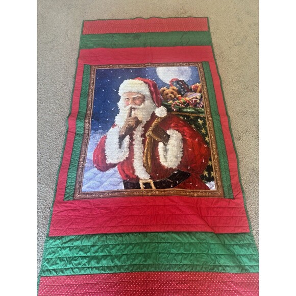 Vintage Handmade Christmas/Thanksgiving Santa Claus Quilt 80”/40” - Picture 8 of 16